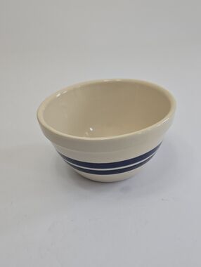 Vintage Zanesville OH Mixing Bowl Stoneware Blue Stripe USA